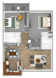 2 beds, 2 baths, 937 sqft, $1,380