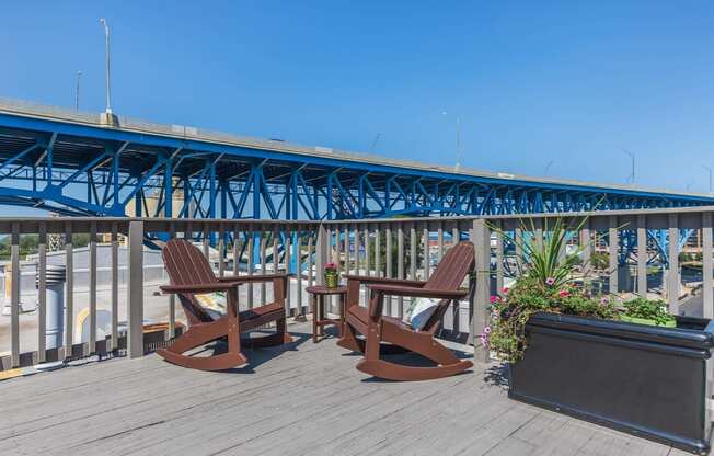 Rooftop deck with views of Cleveland