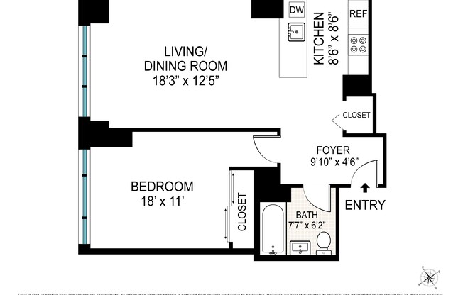 1 bed, 1 bath, 690 sqft, $4,400, Unit 6F