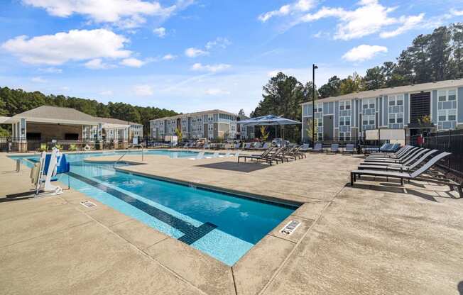 our apartments have a resort style pool with lounge chairs