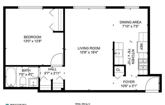 1 bed, 1 bath, 578 sqft, $1,875, Unit 302