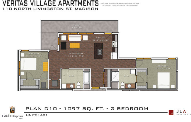 2 beds, 2 baths, 1,097 sqft, $3,099, Unit 481