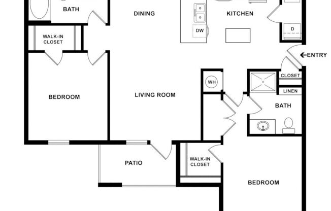 2 beds, 2 baths, 1,078 sqft, $1,736