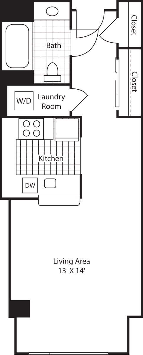 Studio, 1 bath, 445 sqft, $1,551, Unit 716