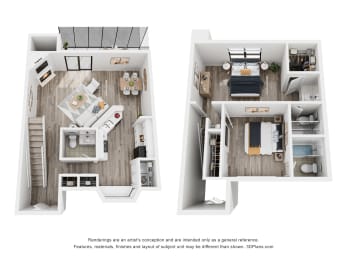 two views of a 3 bedroom floor plan of a 2100 sq ft