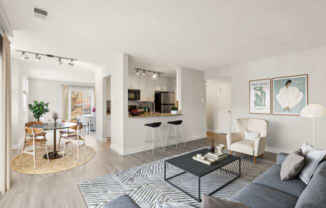 a living room with a couch and a coffee table