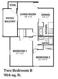 2 beds, 1 bath, 904 sqft, $1,065