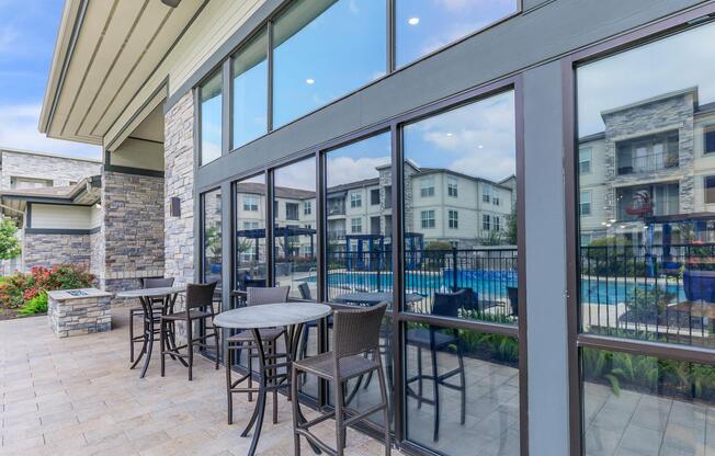 a bench in front of a building