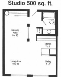 Studio, 1 bath, 500 sqft, $1,045