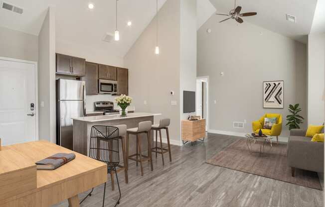Living, Kitchen, and Dining Room at 24 at Bloomfield, Bloomfield Hills