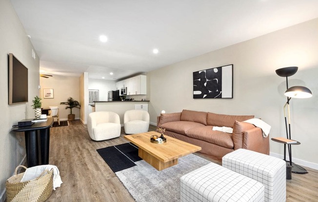 Living Room with Wood-Style Flooring at The Reserve at Warner Center, Woodland Hills, California