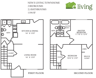 2 beds, 2.5 baths, 1,194 sqft, $1,583