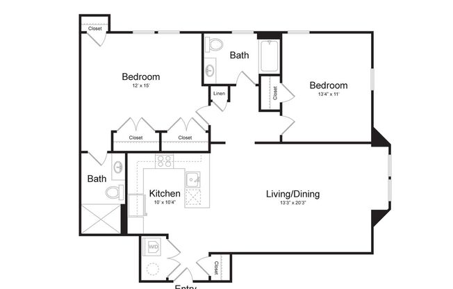 2 beds, 2 baths, 1,114 sqft, $3,395, Unit 6-204