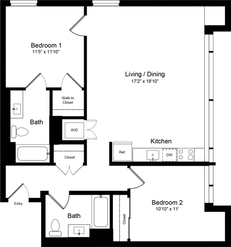 2 beds, 2 baths, 1,050 sqft, $5,451, Unit 405