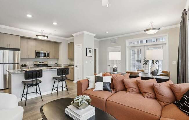 a modern living area with luxury vinyl plank flooring