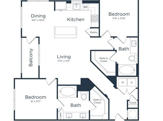 2 beds, 2 baths, 1,097 sqft, $1,835