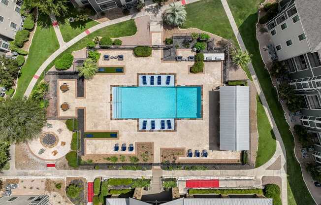 aerial view of the swimming pool at Boardwalk Med Center apartments