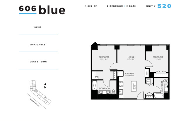 2 beds, 2 baths, 1,022 sqft, $3,900, Unit 520