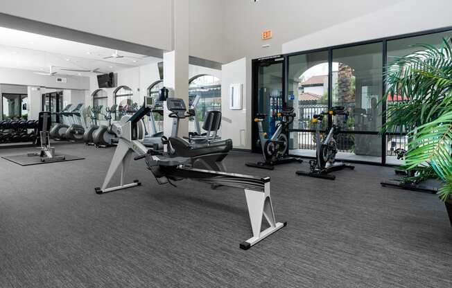 a gym with cardio machines and weights at the renaissance valencia resort and spa