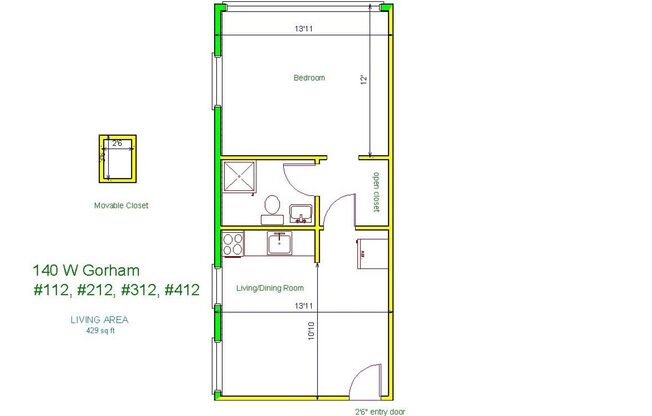 1 bed, 1 bath, 450 sqft, $1,250, Unit 112