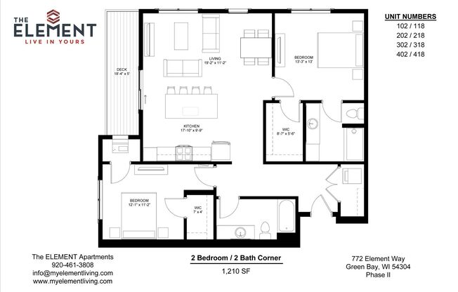 2 beds, 2 baths, 1,124 sqft, $2,195, Unit 402