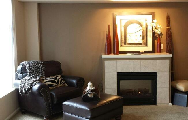 living area with fireplace at Metropolitan Collection Apartments, Renton, 98057