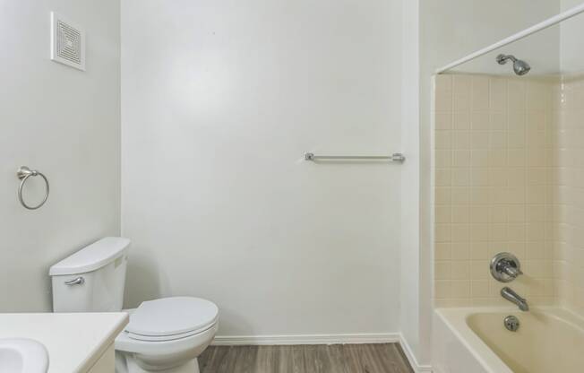 a bathroom with a toilet and a shower and a sink