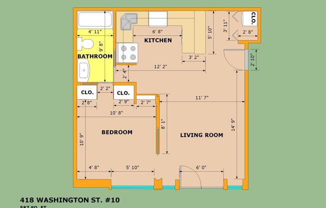 1 bed, 1 bath, 552 sqft, $2,450, Unit 10