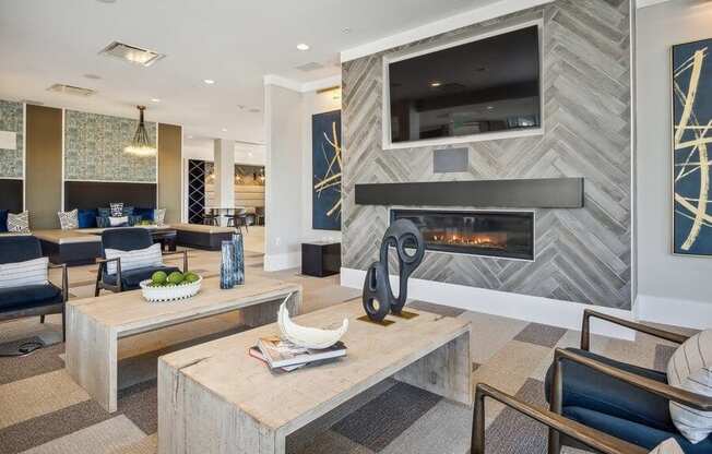 Community lounge with fireplace