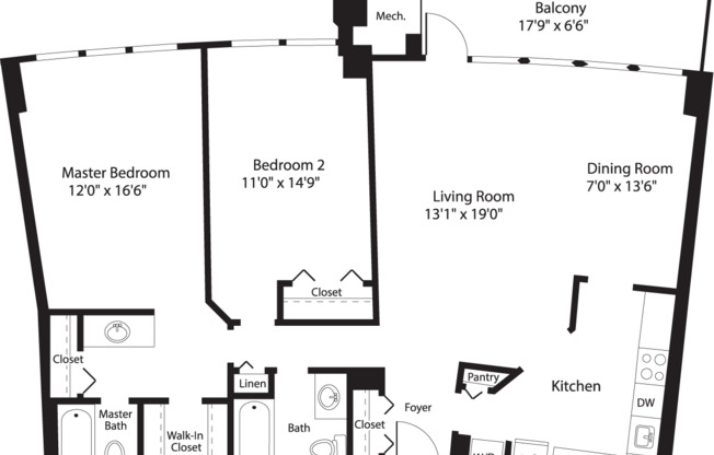 2 beds, 2 baths, 1,215 sqft, $3,586, Unit 0608