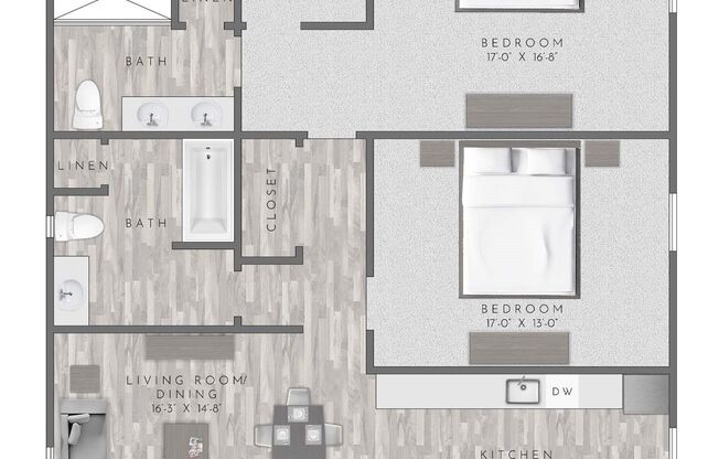 2 beds, 2 baths, 1,050 sqft, $2,255