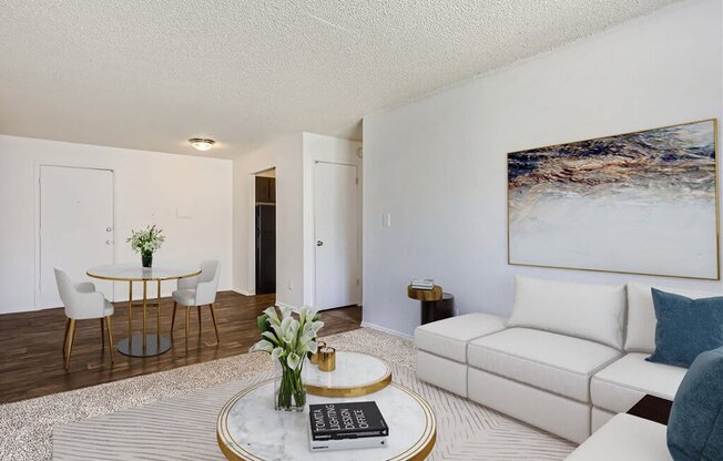 a living room with a couch and a table