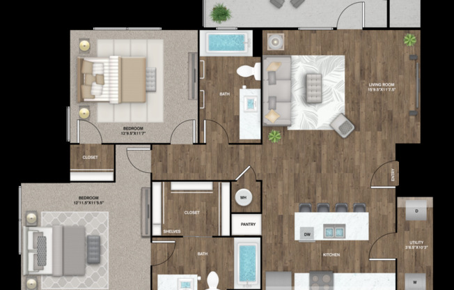 2 beds, 2 baths, 978 sqft, $1,299