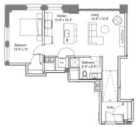 1 bed, 1 bath, 715 sqft, $1,365