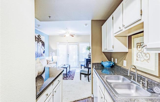 Gourmet kitchen with dishwasher at The Villas at Katy Trail in Uptown Dallas, TX, For Rent. Now leasing Studio, 1, 2 and 3 bedroom apartments.