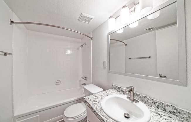 a bathroom with a sink and a shower and a toilet