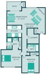 2 beds, 2 baths, 1,028 sqft, $1,250