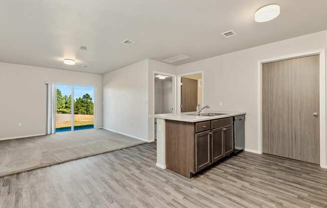 Kitchen overlooking living room