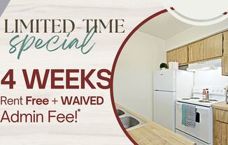 A promotional image for Mountain View Apartment Homes offering a 4-week rent-free trial period.