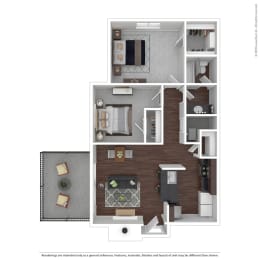 Maple Floor Plan with 832 Sq. Ft. at The Vale, Cordova, Tennessee