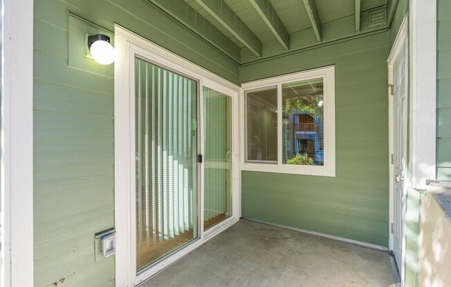 Cascade Woods sliding glass door and patio area