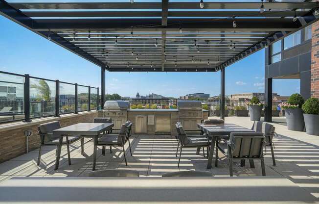 Rooftop grills and dining tables