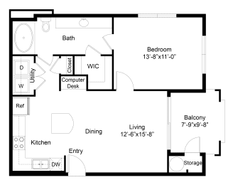 1 bed, 1 bath, 620 sqft, $1,279