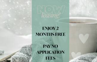 A promotional image for Aspen at Lake Trail offering two months free and pay no application fees.