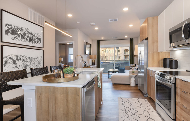 Kitchen with Stainless Steel Appliances and Quartz Countertops