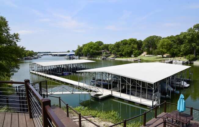 Resident lakeside dock and boat storage Eagle Mountain Lake