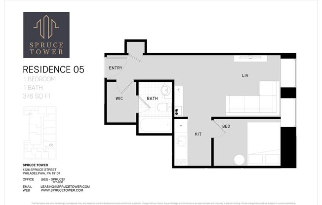 1 bed, 1 bath, 378 sqft, $1,595, Unit 405