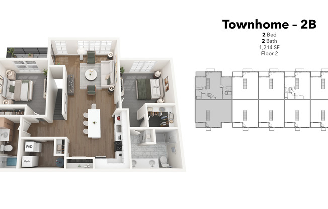 2 beds, 2 baths, 1,214 sqft, $2,050, Unit 16