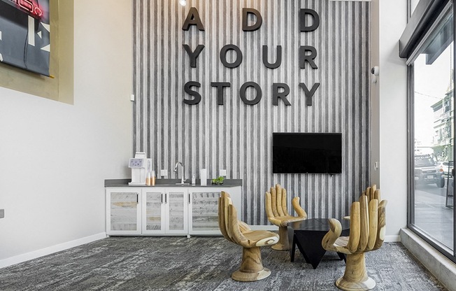 Leasing office areas with decorations and seating