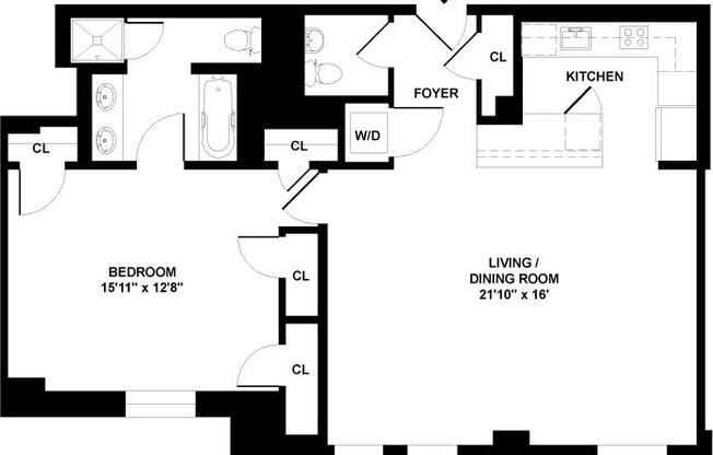 1 bed, 1.5 baths, 1,020 sqft, $13,800, Unit 404